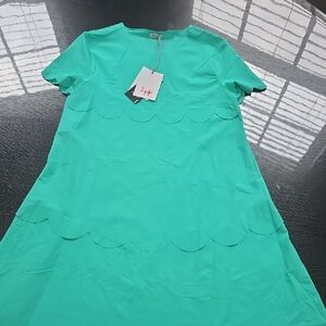 Il Gufo Aqua Scallop-Trim Shift Dress